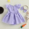 imageKuriozud Baby Girl Easter Outfit Newborn Romper Dress My First Easter Fly Sleeve Smocked Dress Cute Baby Summer ClothesEaster Eggspurple
