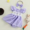 imageKuriozud Baby Girl Easter Outfit Newborn Romper Dress My First Easter Fly Sleeve Smocked Dress Cute Baby Summer ClothesEaster Eggspurple
