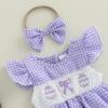 imageKuriozud Baby Girl Easter Outfit Newborn Romper Dress My First Easter Fly Sleeve Smocked Dress Cute Baby Summer ClothesEaster Eggspurple