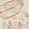 imageKuriozud Baby Girl Fall Winter Clothes Ruffle Long Seeve Romper Top and Bow Pants Set with Headband Newborn Girl OutfitFuzzy Beige