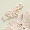 imageKuriozud Baby Girl Fall Winter Clothes Ruffle Long Seeve Romper Top and Bow Pants Set with Headband Newborn Girl OutfitFuzzy Beige