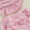 imageKuriozud Baby Girl Fall Winter Clothes Ruffle Long Seeve Romper Top and Bow Pants Set with Headband Newborn Girl OutfitFuzzy Pink