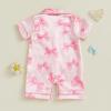 imageKuriozud Baby Girl Pajamas Newborn Button Down Romper Jumpsuit Feather Trim Nightgown Infant Sleepwear OnePiece Summer PjsA Bow Print Pink
