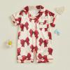 imageKuriozud Baby Girl Pajamas Newborn Button Down Romper Jumpsuit Feather Trim Nightgown Infant Sleepwear OnePiece Summer PjsA Bow Print Red