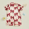 imageKuriozud Baby Girl Pajamas Newborn Button Down Romper Jumpsuit Feather Trim Nightgown Infant Sleepwear OnePiece Summer PjsA Bow Print Red