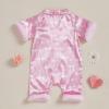imageKuriozud Baby Girl Pajamas Newborn Button Down Romper Jumpsuit Feather Trim Nightgown Infant Sleepwear OnePiece Summer PjsBow Pink