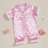 imageKuriozud Baby Girl Pajamas Newborn Button Down Romper Jumpsuit Feather Trim Nightgown Infant Sleepwear OnePiece Summer PjsBow Pink