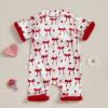 imageKuriozud Baby Girl Pajamas Newborn Button Down Romper Jumpsuit Feather Trim Nightgown Infant Sleepwear OnePiece Summer PjsBow Red
