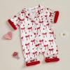 imageKuriozud Baby Girl Pajamas Newborn Button Down Romper Jumpsuit Feather Trim Nightgown Infant Sleepwear OnePiece Summer PjsBow Red