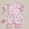 imageKuriozud Baby Girl Pajamas Newborn Button Down Romper Jumpsuit Feather Trim Nightgown Infant Sleepwear OnePiece Summer PjsBow White