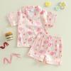 imageKuriozud Birthday Girl Pajamas Silk Stain Pjs Shirt TopsShorts 2Piece Set Birthday Toddler Kids Little Girl Nightgown GiftLight Pink Cakeflowers