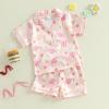 imageKuriozud Birthday Girl Pajamas Silk Stain Pjs Shirt TopsShorts 2Piece Set Birthday Toddler Kids Little Girl Nightgown GiftLight Pink Cakeflowers