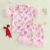 imageKuriozud Birthday Girl Pajamas Silk Stain Pjs Shirt TopsShorts 2Piece Set Birthday Toddler Kids Little Girl Nightgown GiftPink Bow
