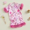 imageKuriozud Birthday Girl Pajamas Silk Stain Pjs Shirt TopsShorts 2Piece Set Birthday Toddler Kids Little Girl Nightgown GiftPink With Feather Cuffs