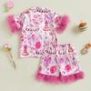 imageKuriozud Birthday Girl Pajamas Silk Stain Pjs Shirt TopsShorts 2Piece Set Birthday Toddler Kids Little Girl Nightgown GiftPink With Feather Cuffs