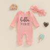 imageKuriozud Coming Home Outfit Girl Long Sleeve Im New Here Romper Ribbed Knit Onepiece Newborn Girl Preemie OutfitHello Im New Here Pink
