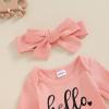 imageKuriozud Coming Home Outfit Girl Long Sleeve Im New Here Romper Ribbed Knit Onepiece Newborn Girl Preemie OutfitHello Im New Here Pink