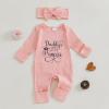 imageKuriozud Coming Home Outfit Girl Long Sleeve Im New Here Romper Ribbed Knit Onepiece Newborn Girl Preemie OutfitPink Daddys Little Princess