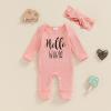 imageKuriozud Coming Home Outfit Girl Long Sleeve Im New Here Romper Ribbed Knit Onepiece Newborn Girl Preemie OutfitPink Hello World