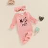 imageKuriozud Coming Home Outfit Girl Long Sleeve Im New Here Romper Ribbed Knit Onepiece Newborn Girl Preemie OutfitPink Hello World