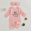 imageKuriozud Coming Home Outfit Girl Long Sleeve Im New Here Romper Ribbed Knit Onepiece Newborn Girl Preemie OutfitPink Hi Daddy I Cant Wait to Meet You
