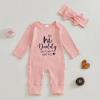 imageKuriozud Coming Home Outfit Girl Long Sleeve Im New Here Romper Ribbed Knit Onepiece Newborn Girl Preemie OutfitPink Hi Daddy I Cant Wait to Meet You