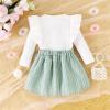 imageKuriozud Fall Toddler Girl Clothes Baby Ruffle Long Sleeve Shirt Plaid Skirt Set Back To School 2 Piece OutfitTweed Green