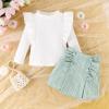 imageKuriozud Fall Toddler Girl Clothes Baby Ruffle Long Sleeve Shirt Plaid Skirt Set Back To School 2 Piece OutfitTweed Green