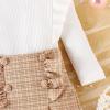 imageKuriozud Fall Toddler Girl Clothes Baby Ruffle Long Sleeve Shirt Plaid Skirt Set Back To School 2 Piece OutfitTweed Khaki