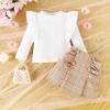 imageKuriozud Fall Toddler Girl Clothes Baby Ruffle Long Sleeve Shirt Plaid Skirt Set Back To School 2 Piece OutfitTweed Khaki