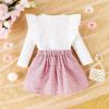 imageKuriozud Fall Toddler Girl Clothes Baby Ruffle Long Sleeve Shirt Plaid Skirt Set Back To School 2 Piece OutfitTweed Pink