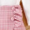 imageKuriozud Fall Toddler Girl Clothes Baby Ruffle Long Sleeve Shirt Plaid Skirt Set Back To School 2 Piece OutfitTweed Pink
