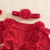 imageKuriozud Newborn Baby Girl Christmas Outfit Long Sleeve Ruffle Romper Jumpsuit with Headband Cute Infant Girl ClothesFlower Red