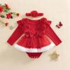 imageKuriozud Newborn Baby Girl Christmas Outfit Long Sleeve Ruffle Romper Jumpsuit with Headband Cute Infant Girl ClothesFlower Red