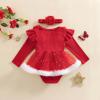 imageKuriozud Newborn Baby Girl Christmas Outfit Long Sleeve Ruffle Romper Jumpsuit with Headband Cute Infant Girl ClothesFlower Red