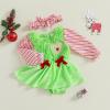 imageKuriozud Newborn Baby Girl Christmas Outfit Long Sleeve Ruffle Romper Jumpsuit with Headband Cute Infant Girl ClothesFuzzy Green
