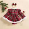 imageKuriozud Newborn Baby Girl Christmas Outfit Long Sleeve Ruffle Romper Jumpsuit with Headband Cute Infant Girl ClothesPlaid Red
