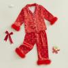 imageKuriozud Toddler Girl Easter Pajamas Baby Silk Satin Nightgown Little Kids Girls Pjs Button Down 2 Piece Pajamas SetA Bow Red