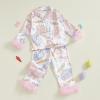 imageKuriozud Toddler Girl Easter Pajamas Baby Silk Satin Nightgown Little Kids Girls Pjs Button Down 2 Piece Pajamas SetEaster Pajamaspink