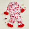 imageKuriozud Toddler Girl Easter Pajamas Baby Silk Satin Nightgown Little Kids Girls Pjs Button Down 2 Piece Pajamas SetValentines Love Candyred