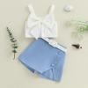 imageKuriozud Toddler Little Girl Summer Clothes Spaghetti Strap Tank Tops Split Hem Skorts Shorts Set 2 Piece OutfitBow Blue