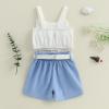 imageKuriozud Toddler Little Girl Summer Clothes Spaghetti Strap Tank Tops Split Hem Skorts Shorts Set 2 Piece OutfitBow Blue