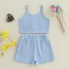 imageKuriozud Toddler Little Girl Summer Clothes Spaghetti Strap Tank Tops Split Hem Skorts Shorts Set 2 Piece OutfitFlower Blue