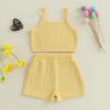 imageKuriozud Toddler Little Girl Summer Clothes Spaghetti Strap Tank Tops Split Hem Skorts Shorts Set 2 Piece OutfitFlower Yellow