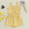 imageKuriozud Toddler Little Girl Summer Clothes Spaghetti Strap Tank Tops Split Hem Skorts Shorts Set 2 Piece OutfitFlower Yellow