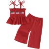 imageKuriozud 4th of July Outfit Baby Girl Smocked Tank TopWide Leg Pants Set Kids Toddler Girl Fourth of July Clothes4th July American Flag Red