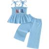 imageKuriozud 4th of July Outfit Baby Girl Smocked Tank TopWide Leg Pants Set Kids Toddler Girl Fourth of July Clothes4th July Blue Usa