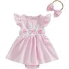 imageKuriozud Baby Girl Easter Outfit Newborn Romper Dress My First Easter Fly Sleeve Smocked Dress Cute Baby Summer ClothesEaster Eggspink