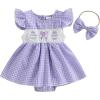 imageKuriozud Baby Girl Easter Outfit Newborn Romper Dress My First Easter Fly Sleeve Smocked Dress Cute Baby Summer ClothesEaster Eggspurple
