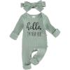 imageKuriozud Coming Home Outfit Girl Long Sleeve Im New Here Romper Ribbed Knit Onepiece Newborn Girl Preemie OutfitHello Im New Here Green